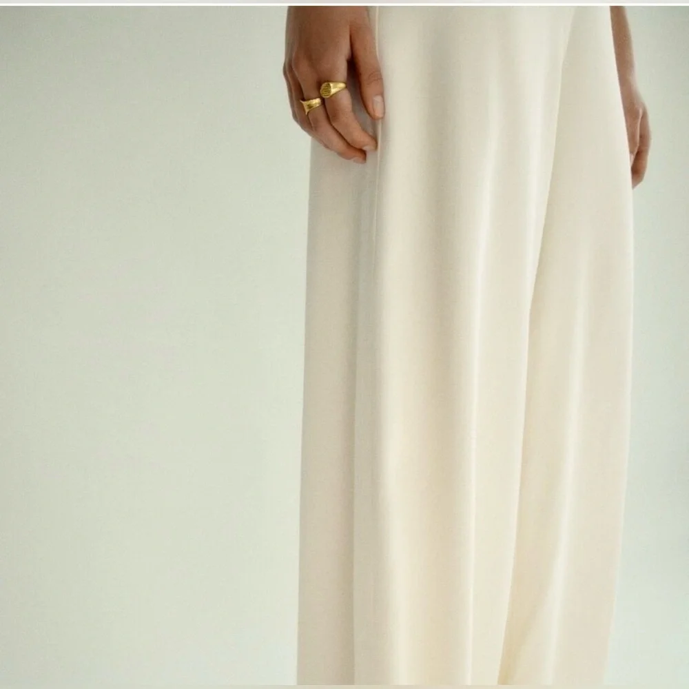 NWT Zara Wide Leg Cream Satin Palazzo Pants— extra small - Picture 2 of 7